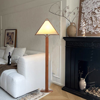 Traditional Vintage Wood Fabric Cylinder Base 1-Light Standing Floor Lamp For Living Room