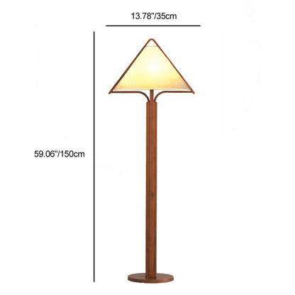 Traditional Vintage Wood Fabric Cylinder Base 1-Light Standing Floor Lamp For Living Room
