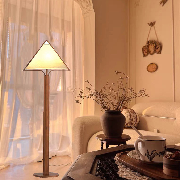 Traditional Vintage Wood Fabric Cylinder Base 1-Light Standing Floor Lamp For Living Room