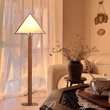 Traditional Vintage Wood Fabric Cylinder Base 1-Light Standing Floor Lamp For Living Room
