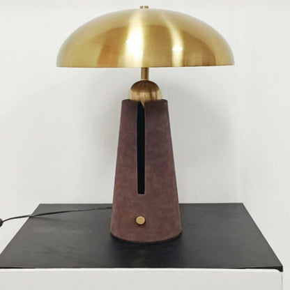 Modern Mid-Century Iron Leather Round Mushroom 2-Light Table Lamp For Bedroom