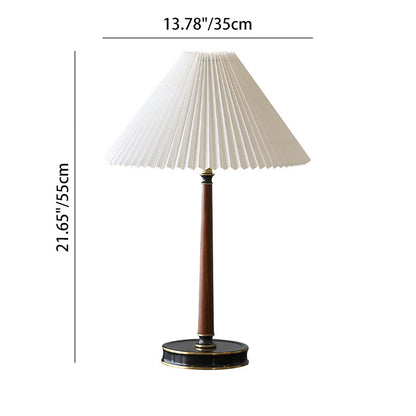 Modern Minimalist Metal Wood Pleated Fabric Cone Shade 1-Light Table Lamp For Living Room
