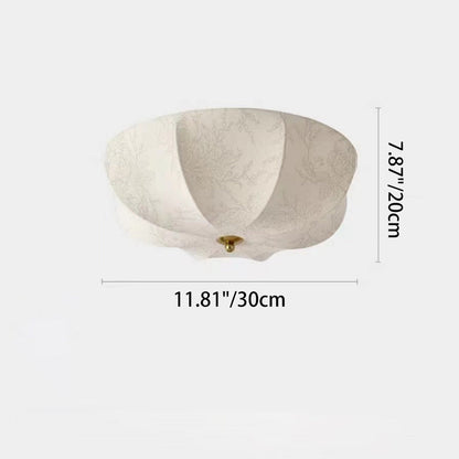 伝統的なフランスの鉄と布を使用した円形の花柄LEDフラッシュマウントシーリングライト（リビングルーム用）