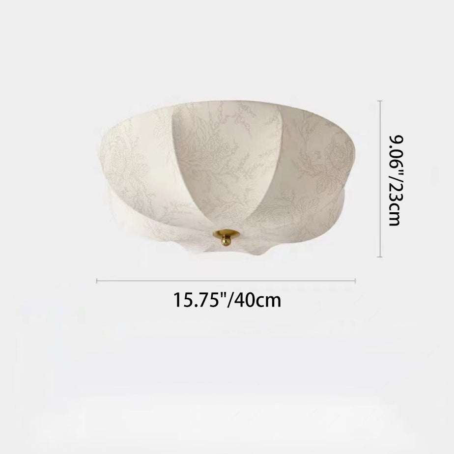 伝統的なフランスの鉄と布を使用した円形の花柄LEDフラッシュマウントシーリングライト（リビングルーム用）