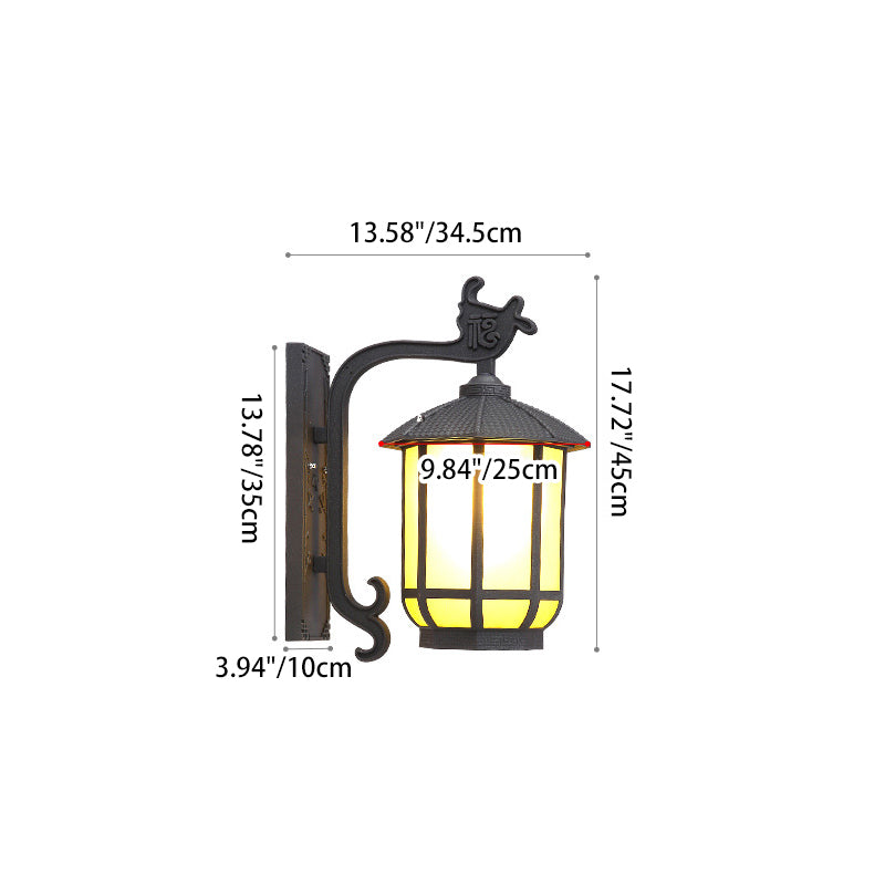 Traditional Chinese Aluminum Glass Round Lantern 1-Light Wall Sconce Lamp For Outdoor Patio