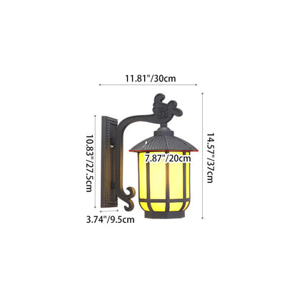Traditional Chinese Aluminum Glass Round Lantern 1-Light Wall Sconce Lamp For Outdoor Patio