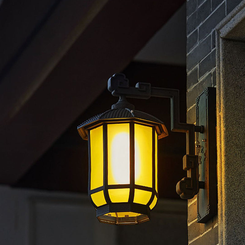 Traditional Chinese Aluminum Glass Round Lantern 1-Light Wall Sconce Lamp For Outdoor Patio