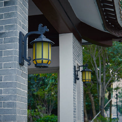 Traditional Chinese Aluminum Glass Round Lantern 1-Light Wall Sconce Lamp For Outdoor Patio