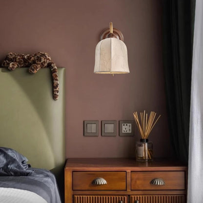 Traditional French Metal Fabric Floral Pattern 1-Light Wall Sconce Lamp For Bedroom