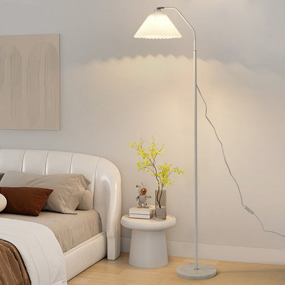 Modern Minimalist Iron & Fabric Pleated Cylinder 1-Light Standing Floor Lamp For Living Room