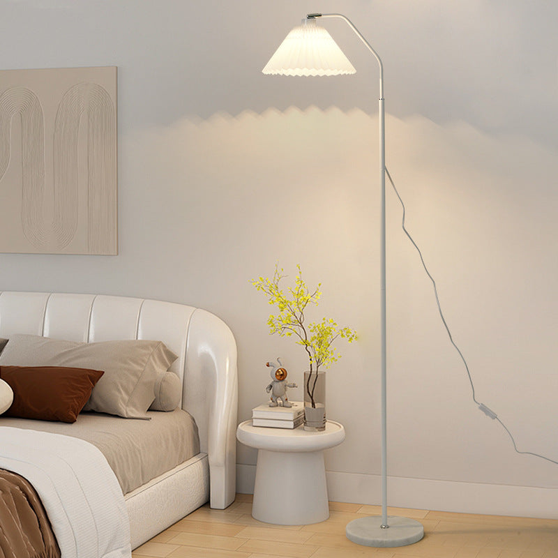 Modern Minimalist Iron & Fabric Pleated Cylinder 1-Light Standing Floor Lamp For Living Room