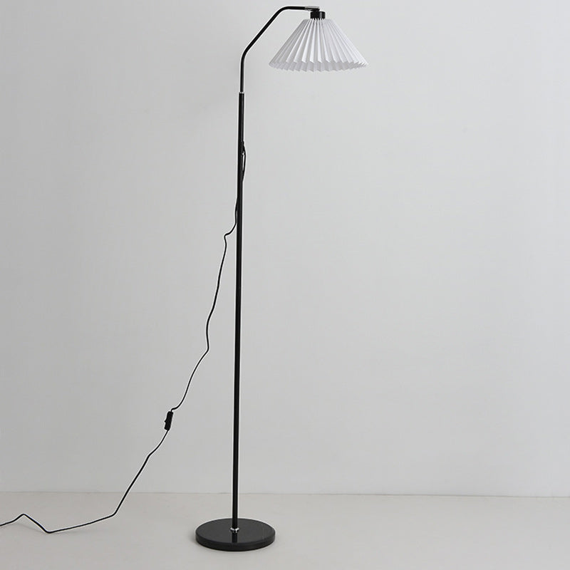 Modern Minimalist Iron & Fabric Pleated Cylinder 1-Light Standing Floor Lamp For Living Room