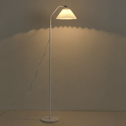 Modern Minimalist Iron & Fabric Pleated Cylinder 1-Light Standing Floor Lamp For Living Room