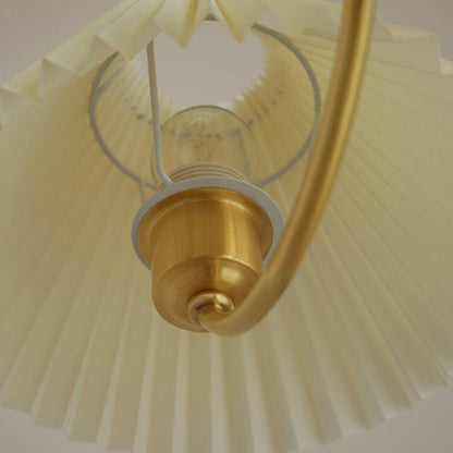 Modern Mid-Century Brass & Wood PVC Pleated Round Shade 3/5-Light Chandelier For Living Room
