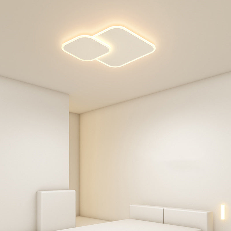 Modern Minimalist Iron & Acrylic Double Square LED Flush Mount Ceiling Light For Living Room