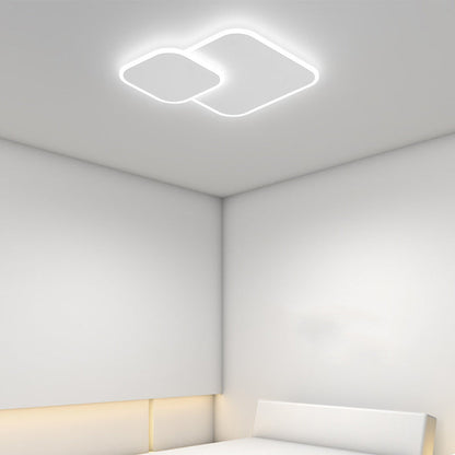 Modern Minimalist Iron & Acrylic Double Square LED Flush Mount Ceiling Light For Living Room