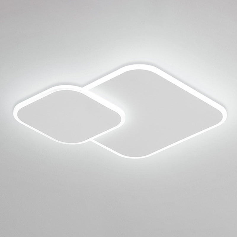 Modern Minimalist Iron & Acrylic Double Square LED Flush Mount Ceiling Light For Living Room
