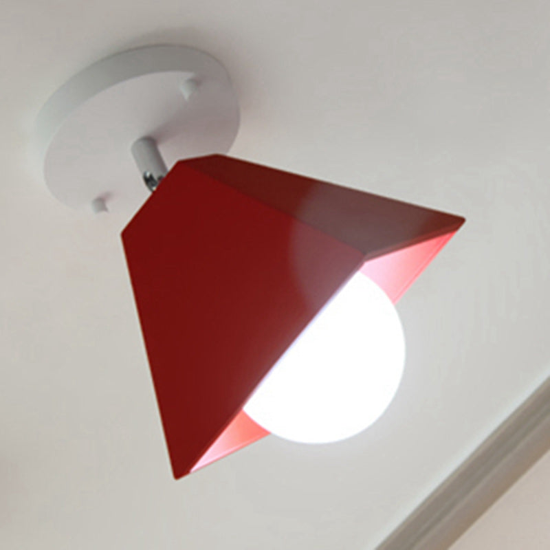 Contemporary Creative Iron Trapezoid 1-Light Semi-Flush Mount Ceiling Light For Living Room