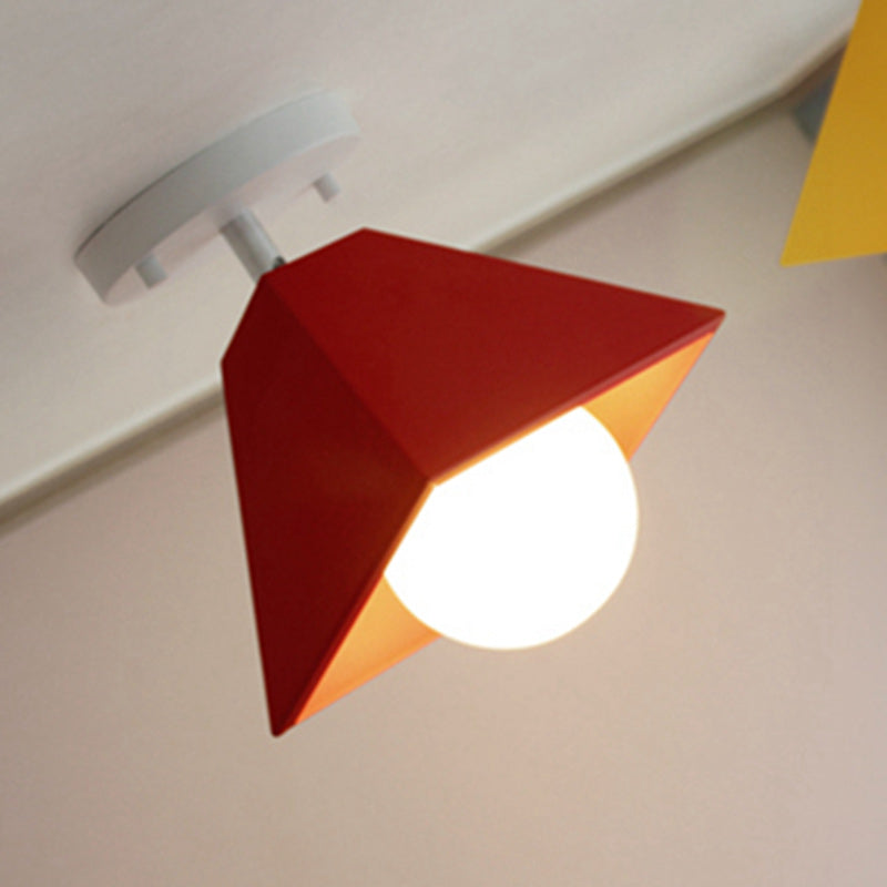 Contemporary Creative Iron Trapezoid 1-Light Semi-Flush Mount Ceiling Light For Living Room