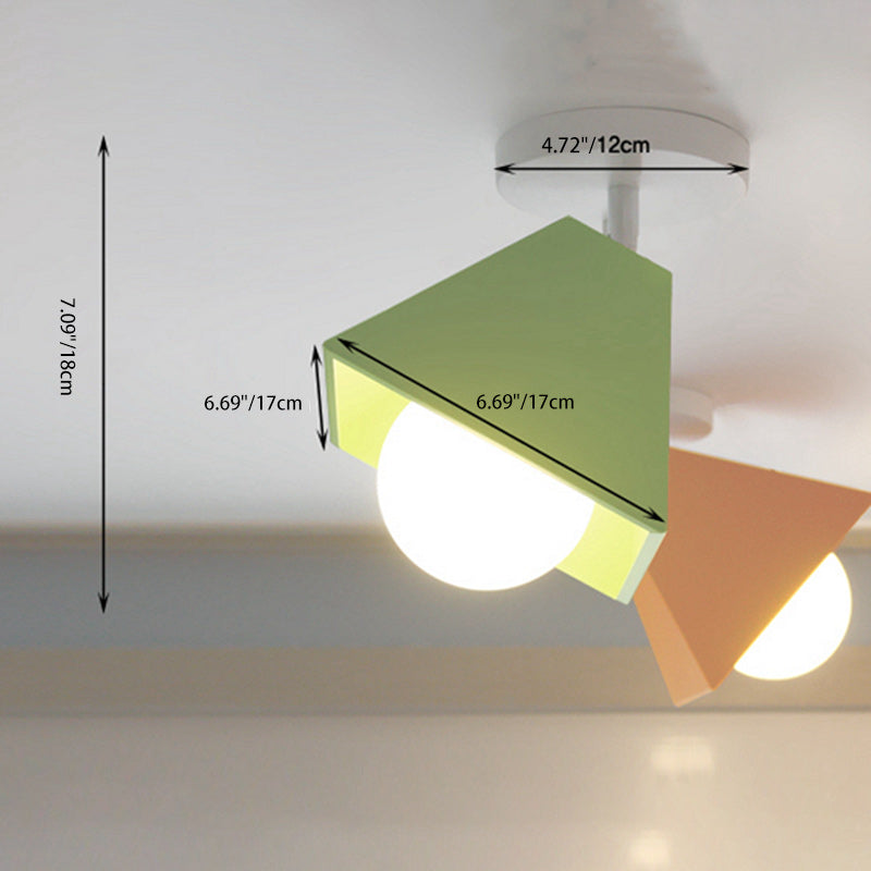 Contemporary Creative Iron Trapezoid 1-Light Semi-Flush Mount Ceiling Light For Living Room