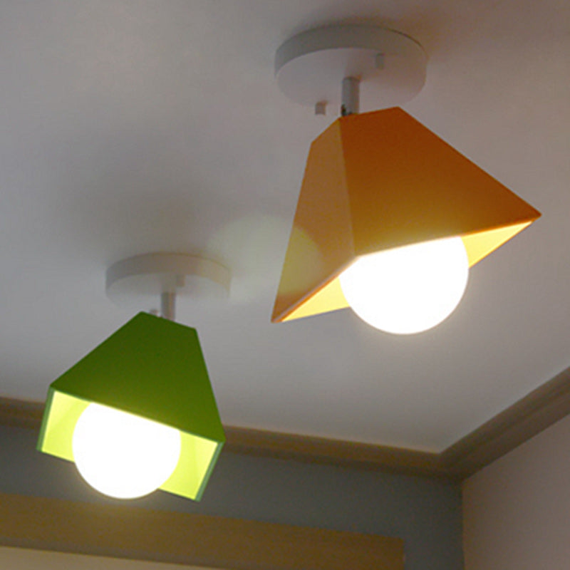 Contemporary Creative Iron Trapezoid 1-Light Semi-Flush Mount Ceiling Light For Living Room