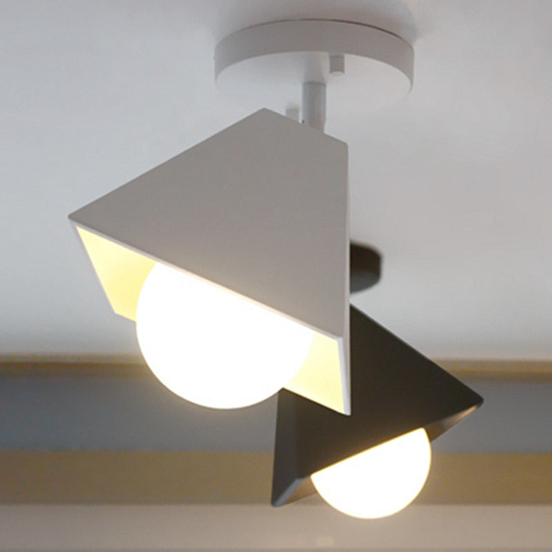 Contemporary Creative Iron Trapezoid 1-Light Semi-Flush Mount Ceiling Light For Living Room