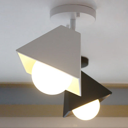 Contemporary Creative Iron Trapezoid 1-Light Semi-Flush Mount Ceiling Light For Living Room