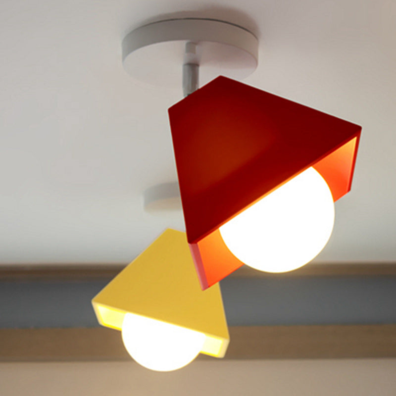 Contemporary Creative Iron Trapezoid 1-Light Semi-Flush Mount Ceiling Light For Living Room