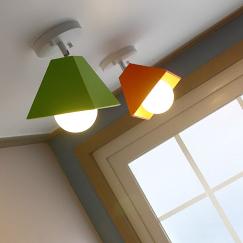 Contemporary Creative Iron Trapezoid 1-Light Semi-Flush Mount Ceiling Light For Living Room