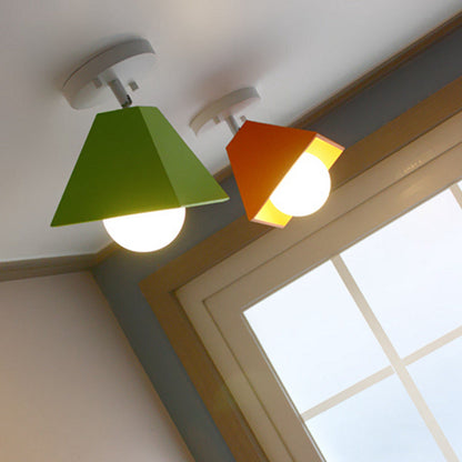 Contemporary Creative Iron Trapezoid 1-Light Semi-Flush Mount Ceiling Light For Living Room