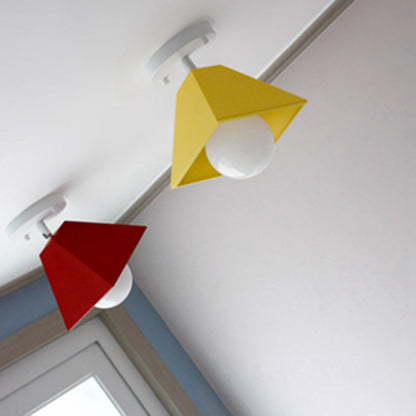 Contemporary Creative Iron Trapezoid 1-Light Semi-Flush Mount Ceiling Light For Living Room