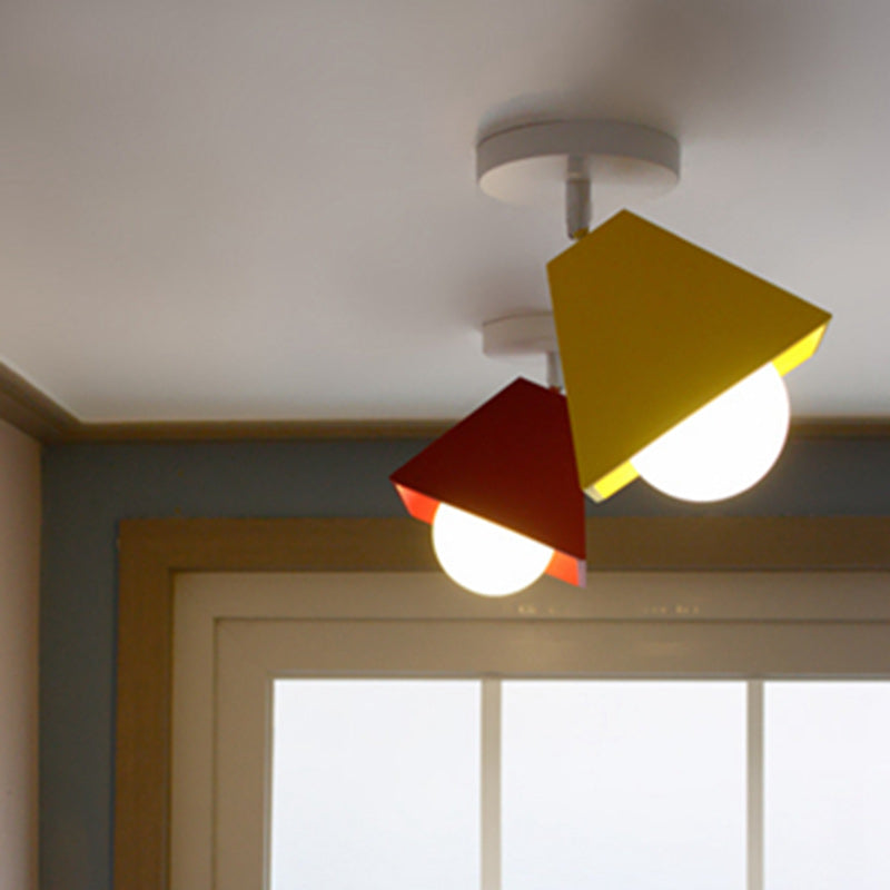 Contemporary Creative Iron Trapezoid 1-Light Semi-Flush Mount Ceiling Light For Living Room