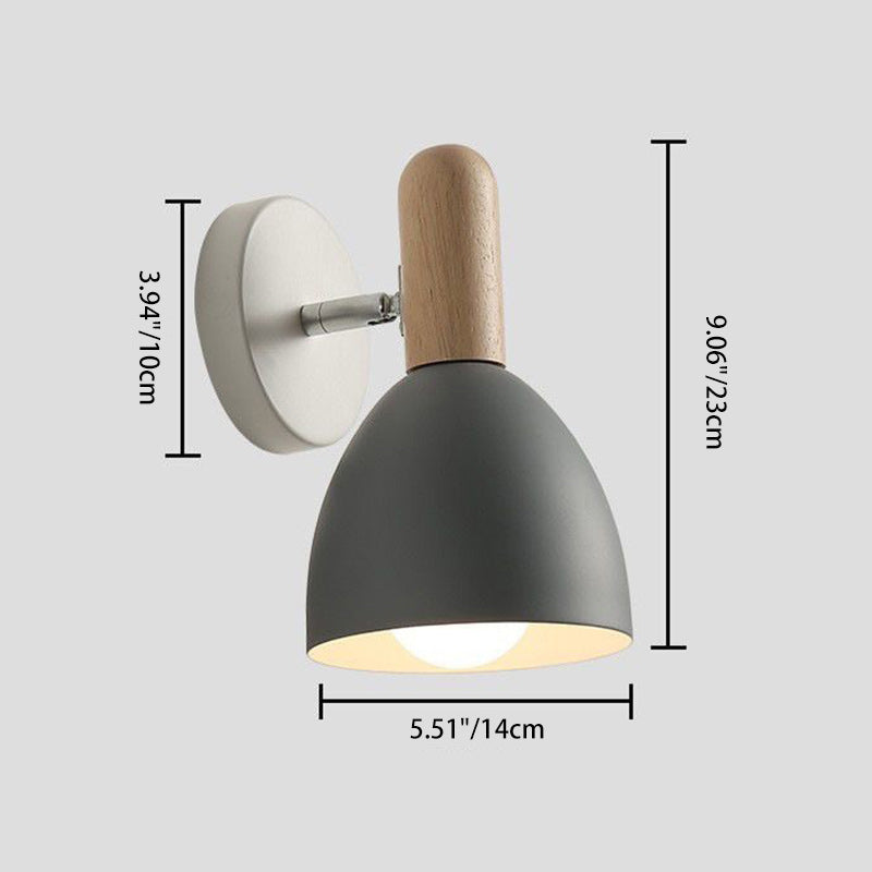 Modern Minimalist Iron & Wood Dome Cup Shape 1-Light Wall Sconce Lamp For Living Room