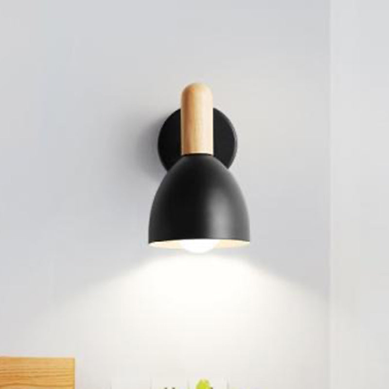 Modern Minimalist Iron & Wood Dome Cup Shape 1-Light Wall Sconce Lamp For Living Room