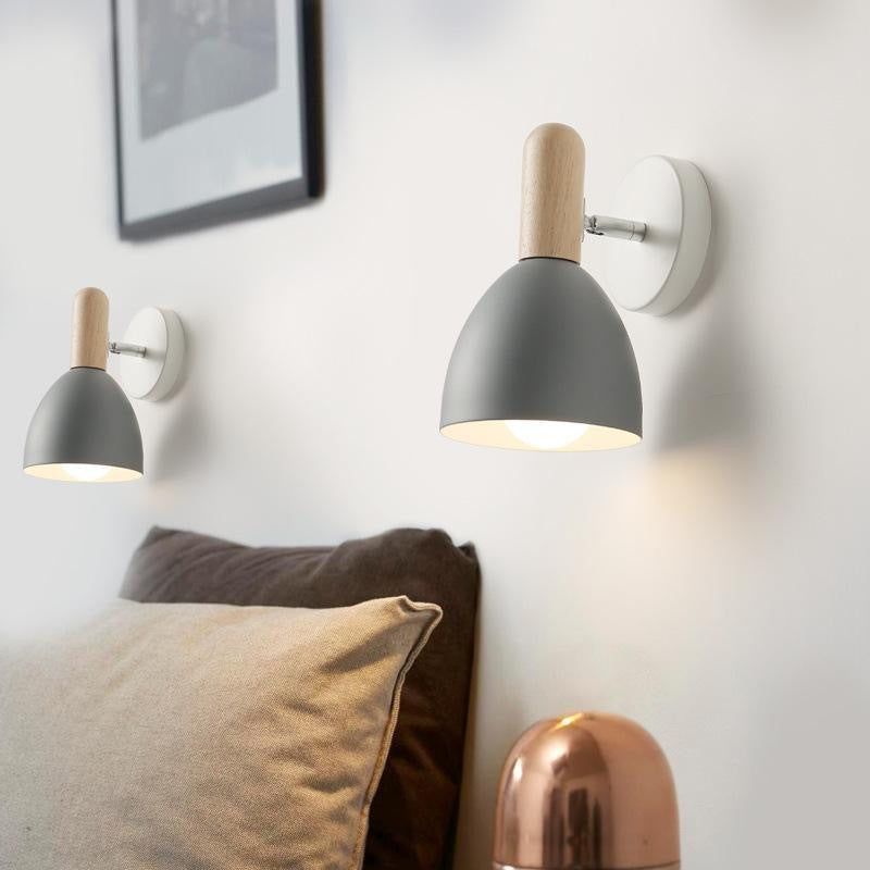 Modern Minimalist Iron & Wood Dome Cup Shape 1-Light Wall Sconce Lamp For Living Room