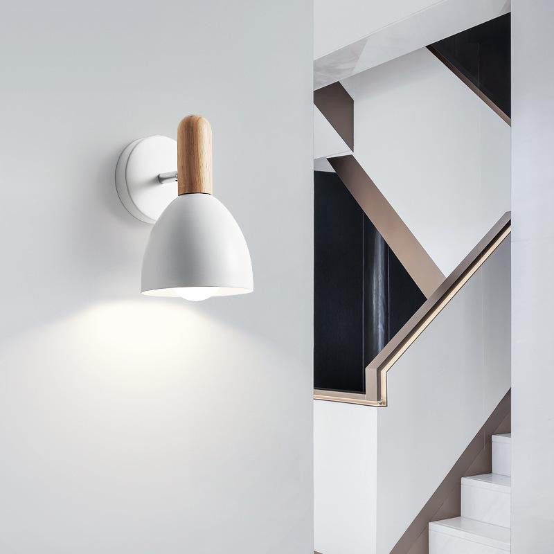 Modern Minimalist Iron & Wood Dome Cup Shape 1-Light Wall Sconce Lamp For Living Room