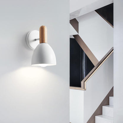 Modern Minimalist Iron & Wood Dome Cup Shape 1-Light Wall Sconce Lamp For Living Room