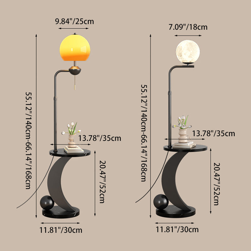 Modern Mid-Century Iron Glass Resin Round Shade 1-Light Standing Floor Lamp For Bedroom