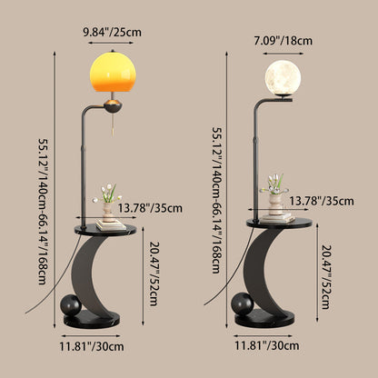 Modern Mid-Century Iron Glass Resin Round Shade 1-Light Standing Floor Lamp For Bedroom