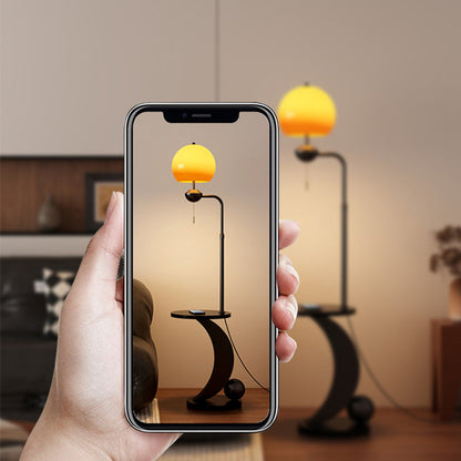 Modern Mid-Century Iron Glass Resin Round Shade 1-Light Standing Floor Lamp For Bedroom