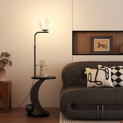 Modern Mid-Century Iron Glass Resin Round Shade 1-Light Standing Floor Lamp For Bedroom