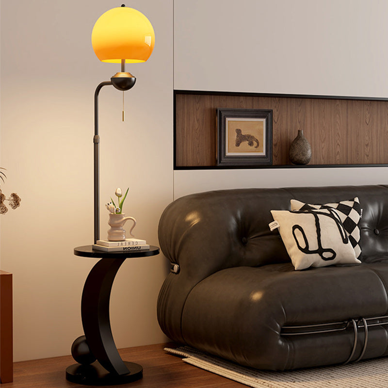 Modern Mid-Century Iron Glass Resin Round Shade 1-Light Standing Floor Lamp For Bedroom