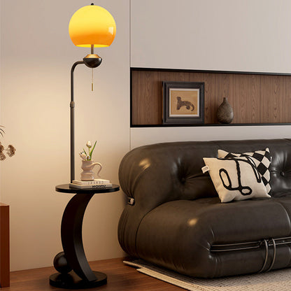 Modern Mid-Century Iron Glass Resin Round Shade 1-Light Standing Floor Lamp For Bedroom
