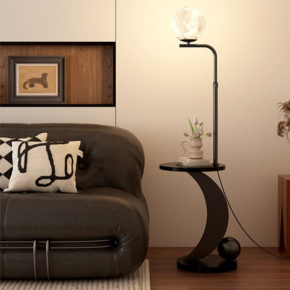 Modern Mid-Century Iron Glass Resin Round Shade 1-Light Standing Floor Lamp For Bedroom