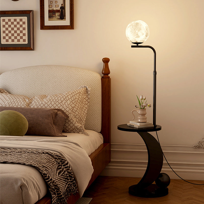 Modern Mid-Century Iron Glass Resin Round Shade 1-Light Standing Floor Lamp For Bedroom