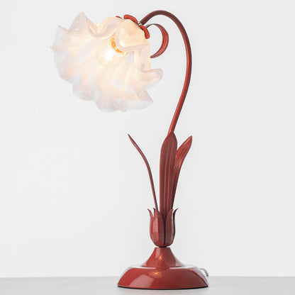 Traditional Chinese Iron Glass Floral Shade 1-Light Table Lamp For Bedroom