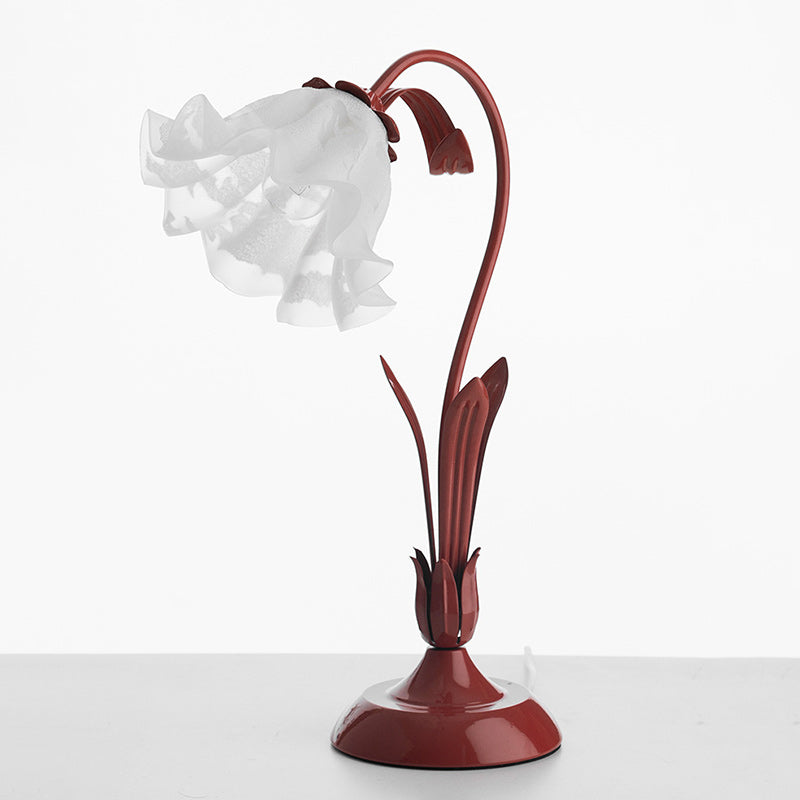 Traditional Chinese Iron Glass Floral Shade 1-Light Table Lamp For Bedroom