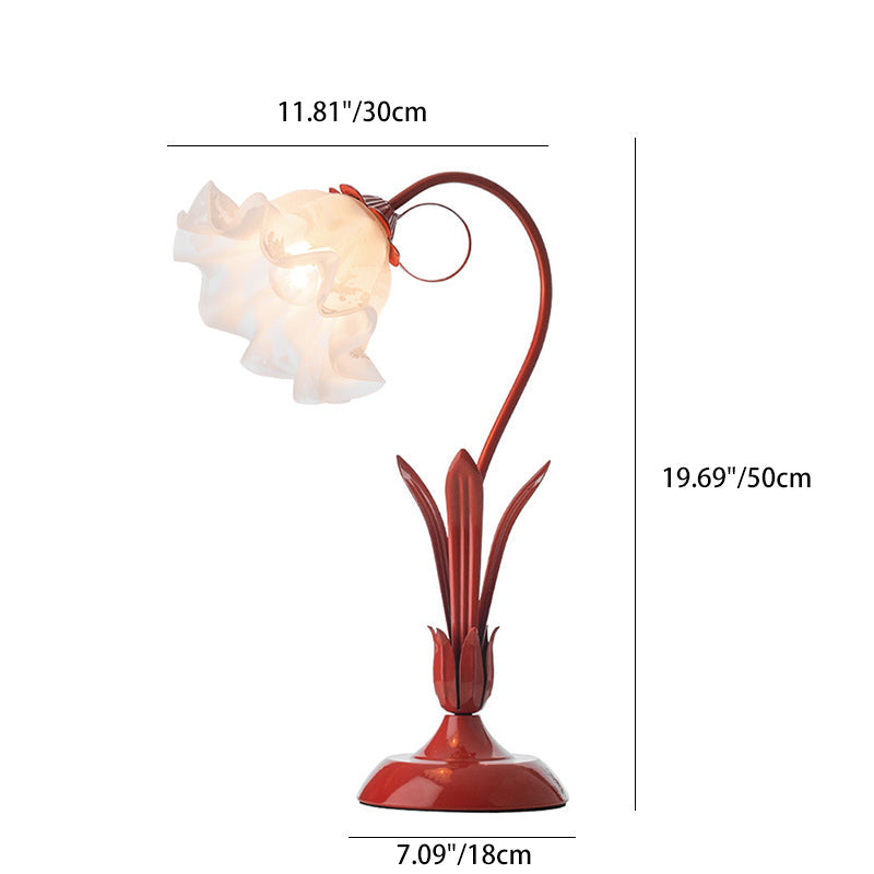 Traditional Chinese Iron Glass Floral Shade 1-Light Table Lamp For Bedroom