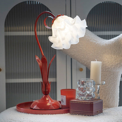 Traditional Chinese Iron Glass Floral Shade 1-Light Table Lamp For Bedroom