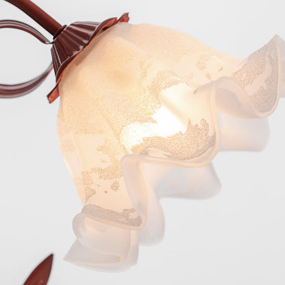 Traditional Chinese Iron Glass Floral Shade 1-Light Table Lamp For Bedroom